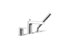Deck-mount bath faucet with handshower