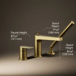 Deck-mount bath faucet with handshower