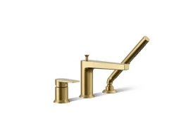 Deck-mount bath faucet with handshower