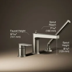 Deck-mount bath faucet with handshower