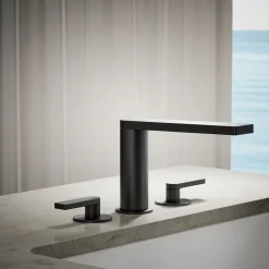 Deck-mount bath faucet with lever handles