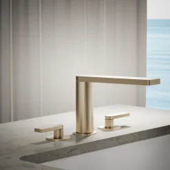 Deck-mount bath faucet with lever handles