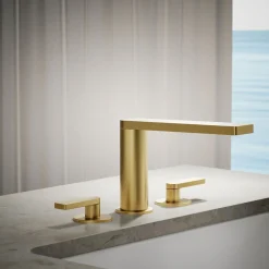 Deck-mount bath faucet with lever handles