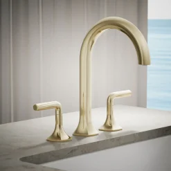 Deck-mount bath spout with Cane design
