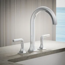 Deck-mount bath spout with Cane design