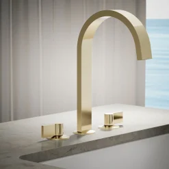 Deck-mount bath spout with Ribbon design