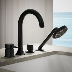 Deck-mount handshower holder and two-way diverter valve