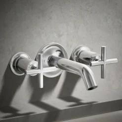Deck- or wall-mount bath faucet handle trim with cross design