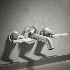 Deck- or wall-mount bath faucet handle trim with lever design