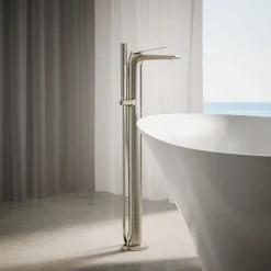 Floor-mount bath filler trim