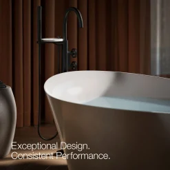 Floor-mount bath filler trim with industrial handles and handshower