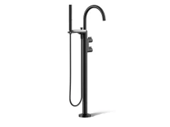 Floor-mount bath filler trim with lever handles and handshower