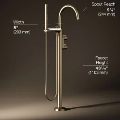Floor-mount bath filler trim with lever handles and handshower