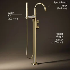 Floor-mount bath filler trim with lever handles and handshower