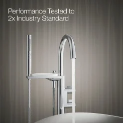 Floor-mount bath filler trim with lever handles and handshower
