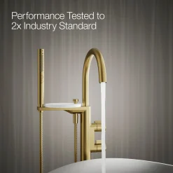 Floor-mount bath filler trim with lever handles and handshower