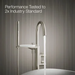 Floor-mount bath filler trim with lever handles and handshower