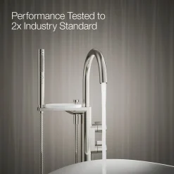 Floor-mount bath filler trim with lever handles and handshower