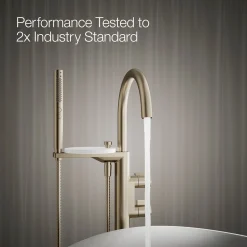 Floor-mount bath filler trim with lever handles and handshower