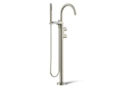 Floor-mount bath filler trim with lever handles and handshower
