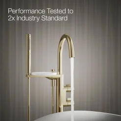 Floor-mount bath filler trim with lever handles and handshower