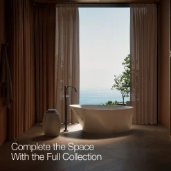 Floor-mount bath filler trim with lever handles and handshower