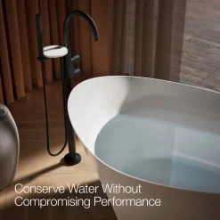 Floor-mount bath filler trim with lever handles and handshower