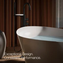Floor-mount bath filler trim with lever handles and handshower