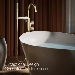 Floor-mount bath filler trim with lever handles and handshower