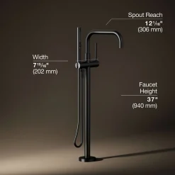 Floor-mount bath filler trim with handshower