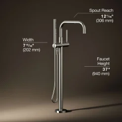 Floor-mount bath filler trim with handshower