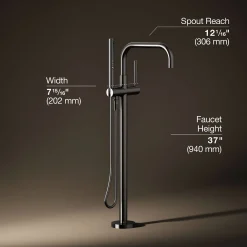 Floor-mount bath filler trim with handshower