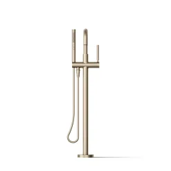 Floor-mount bath filler trim with handshower