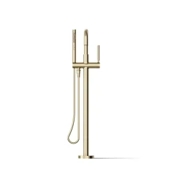 Floor-mount bath filler trim with handshower