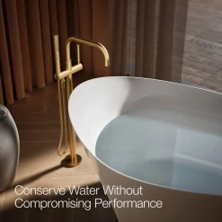 Floor-mount bath filler trim with handshower