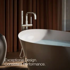 Floor-mount bath filler trim with handshower