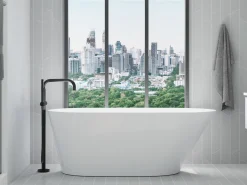 Floor-mount bath filler trim with handshower