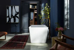 Floor-mount bath filler trim with handshower
