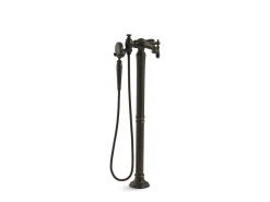 Floor-mount bath filler trim with handshower