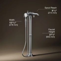 Floor-mount bath filler trim with handshower