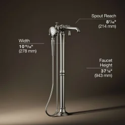 Floor-mount bath filler trim with handshower