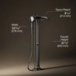 Floor-mount bath filler trim with handshower