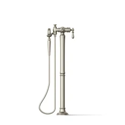 Floor-mount bath filler trim with handshower