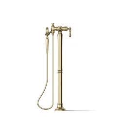 Floor-mount bath filler trim with handshower