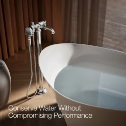 Floor-mount bath filler trim with handshower