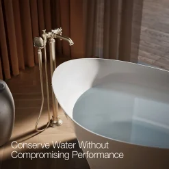Floor-mount bath filler trim with handshower