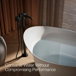 Floor-mount bath filler trim with handshower