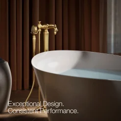Floor-mount bath filler trim with handshower