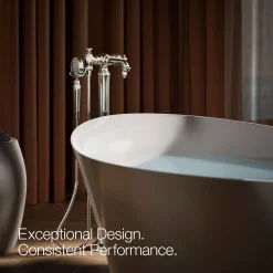 Floor-mount bath filler trim with handshower