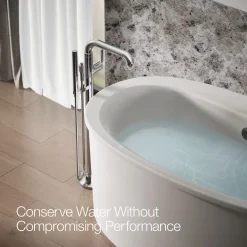 Floor-mount bath filler trim with handshower
